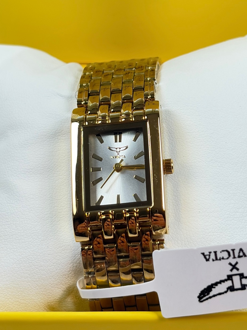 Invicta Women’s 21mm 69891 Gold-Tone Rectangular Bracelet Watch with Silver Dial